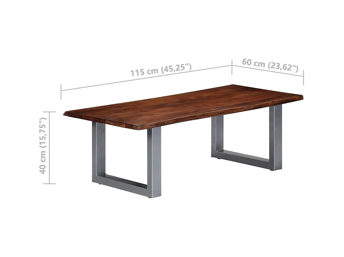 Mesa de centro borde natural madera maciza acacia 115x60x40 cm