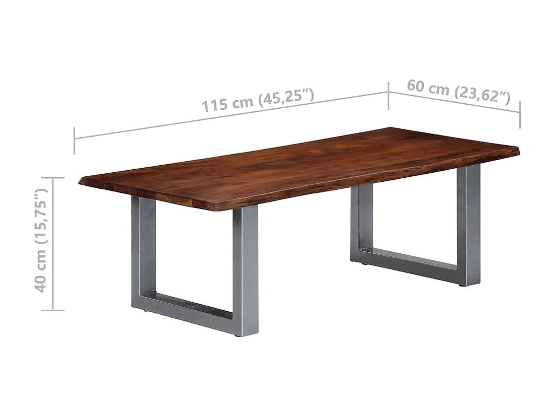 Mesa de centro borde natural madera maciza acacia 115x60x40 cm