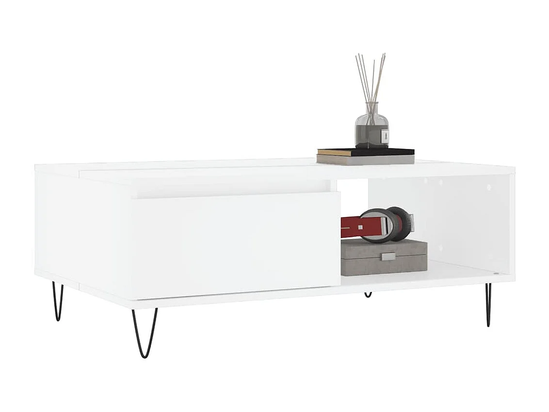 Table basse blanc 90x60x35 cm bois d'ingénierie