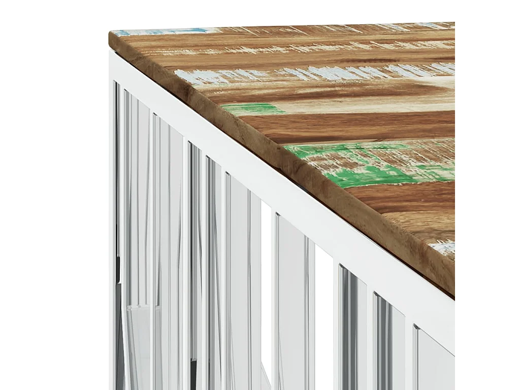 Table basse argenté acier inoxydable/bois massif récupération