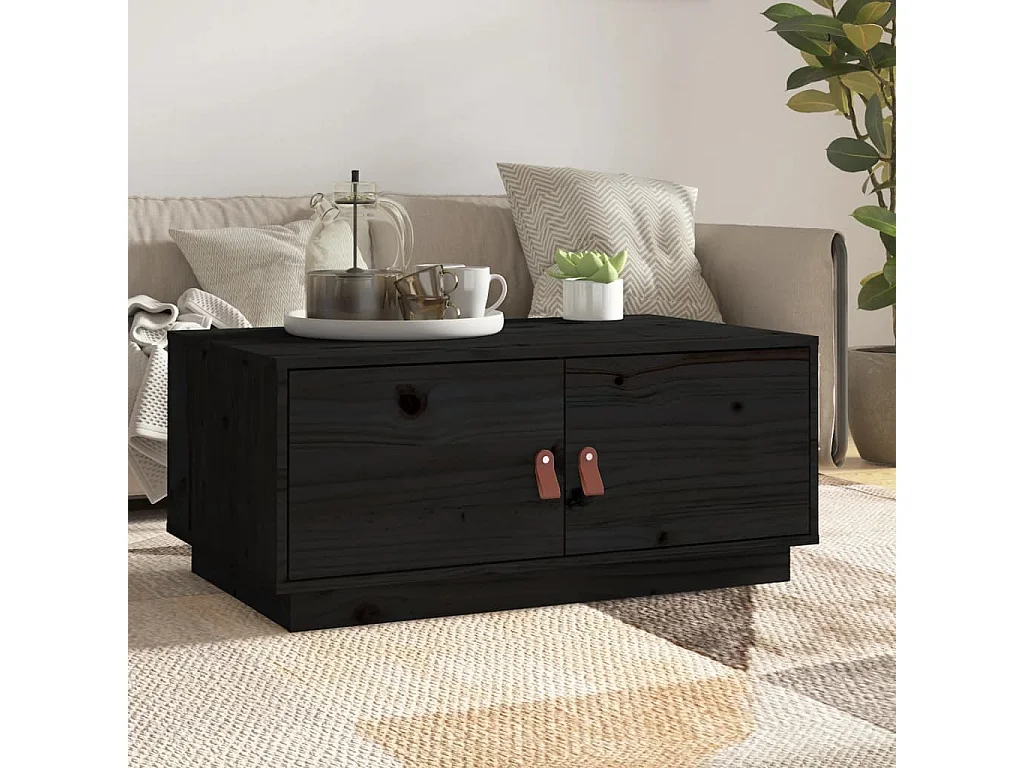 Table basse Noir 80x50x35 cm Bois massif de pin