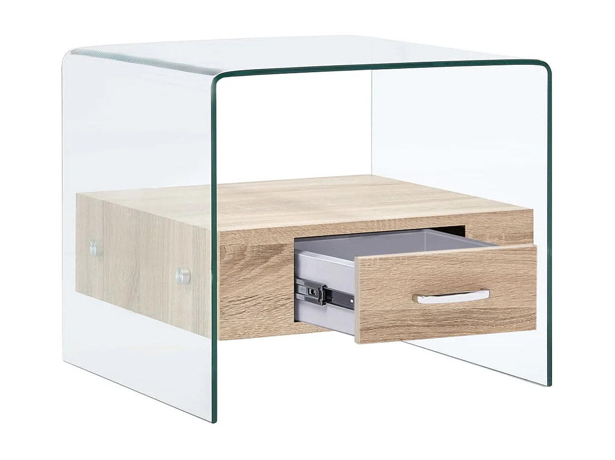 Salontafel met lade 50x50x45 cm gehard glas