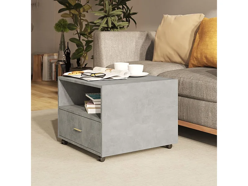 Mesa de centro madera contrachapada gris hormigón 55x55x40 cm