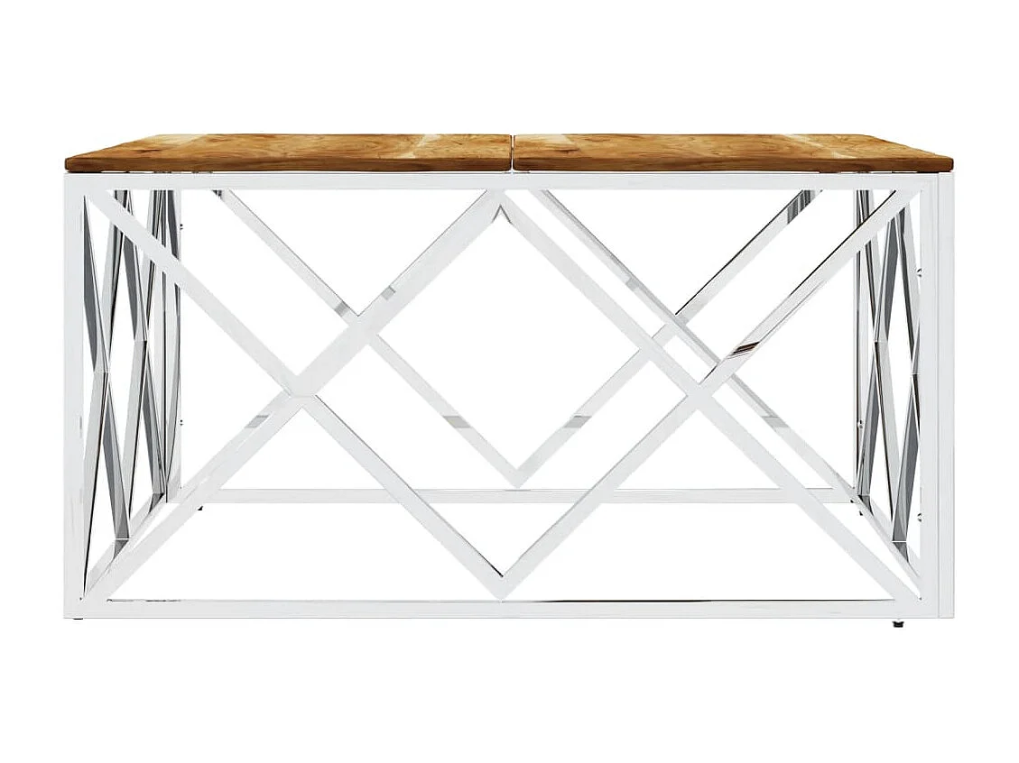 Mesa de centro acero inoxidable y madera maciza acacia plateado