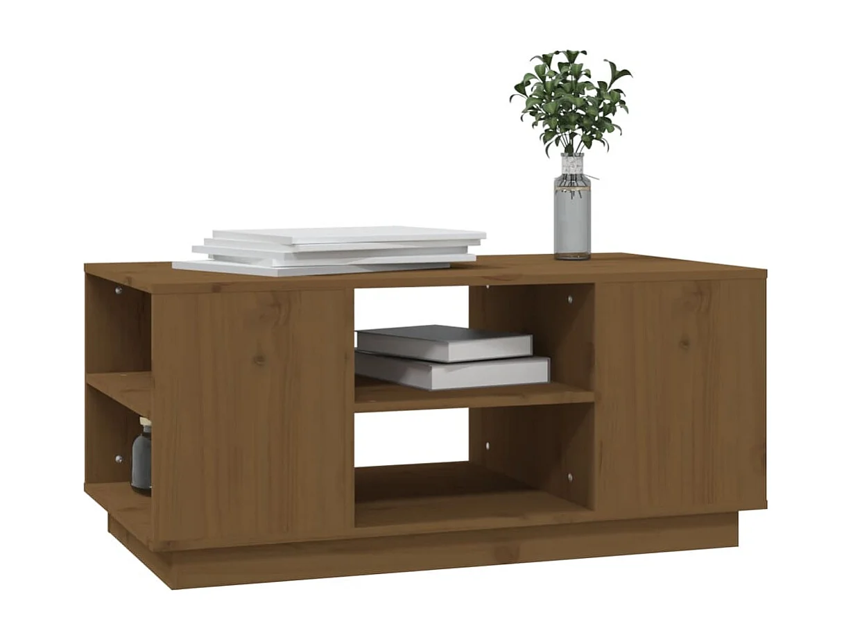 Mesa de centro madera maciza de pino marrón miel 90x49x40,5 cm