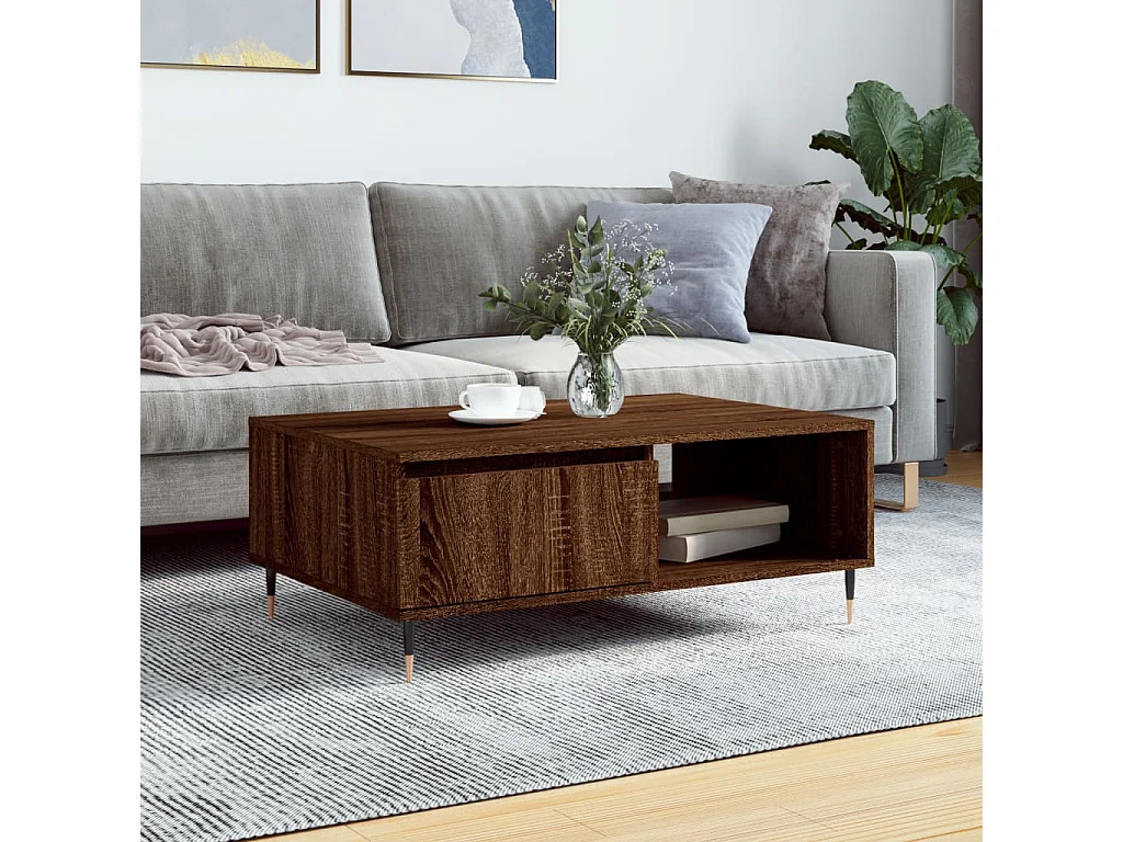 Table basse chêne marron 90x60x35 cm bois d'ingénierie