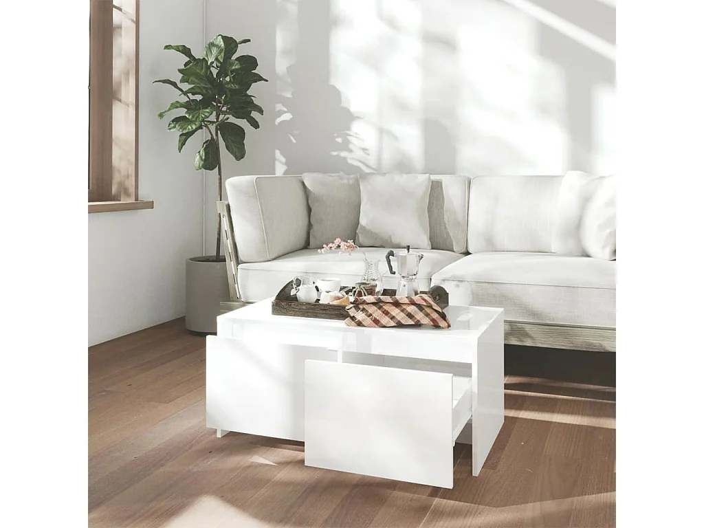 Mesa de centro madera contrachapada blanco brillo 90x50x41,5 cm