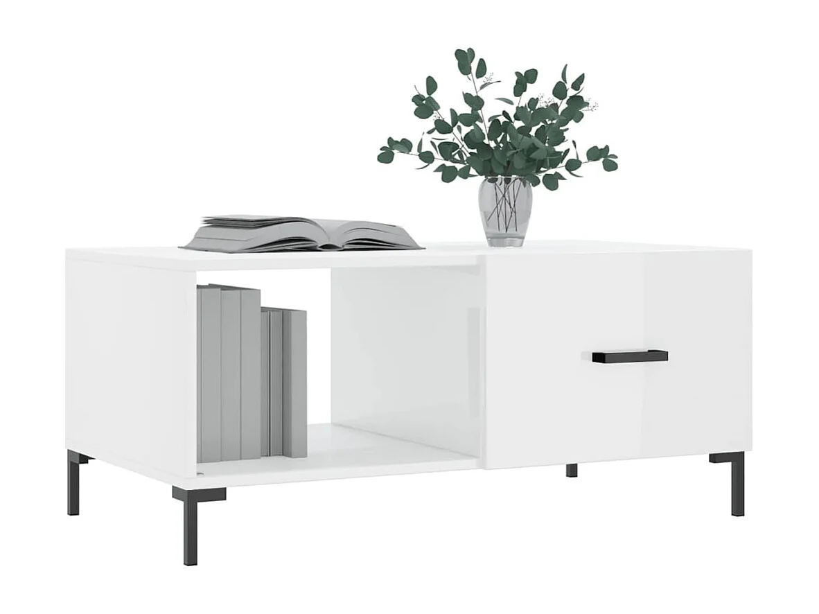 Mesa de centro madera contrachapada blanco brillo 90x50x40 cm