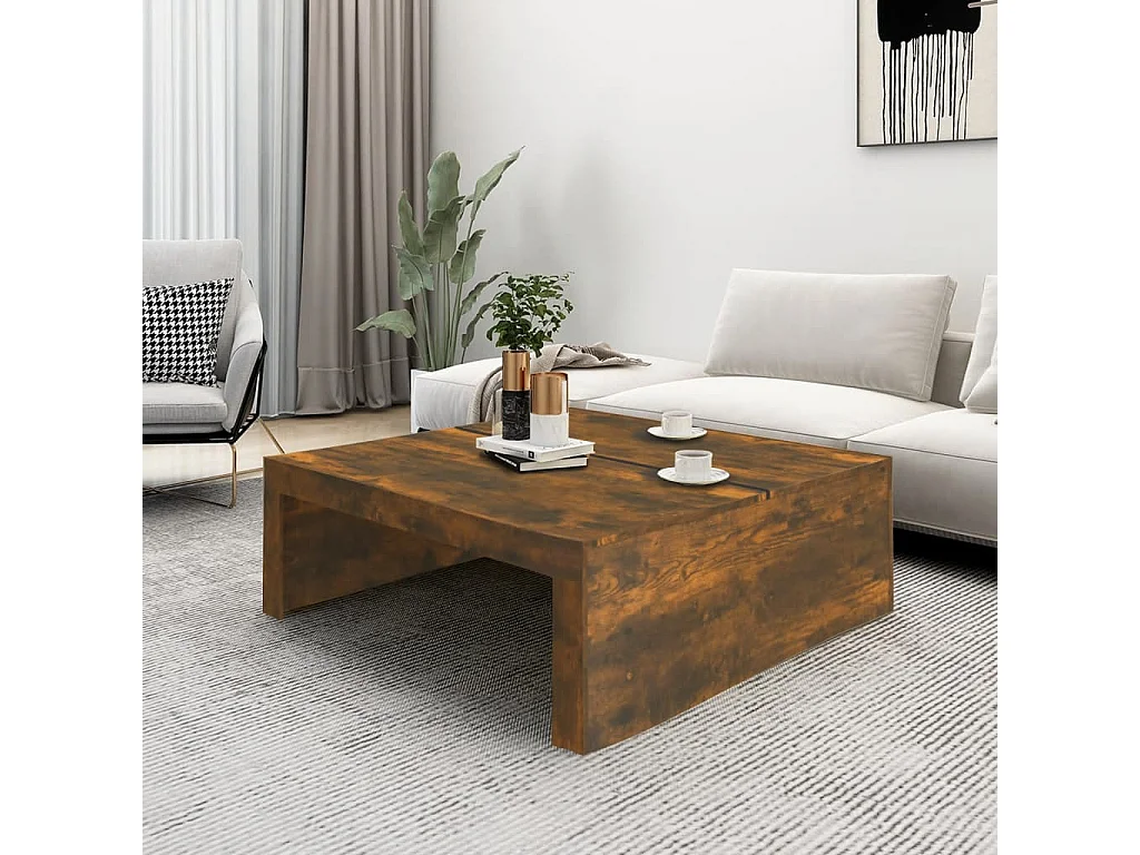 Mesa de centro madera contrachapada roble ahumado 100x100x35 cm