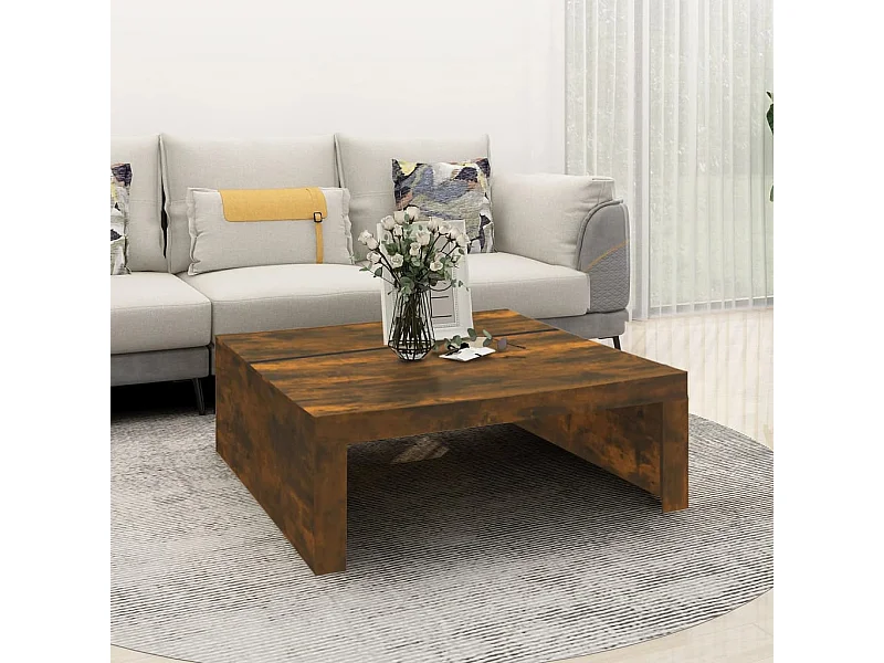 Mesa de centro madera contrachapada roble ahumado 100x100x35 cm