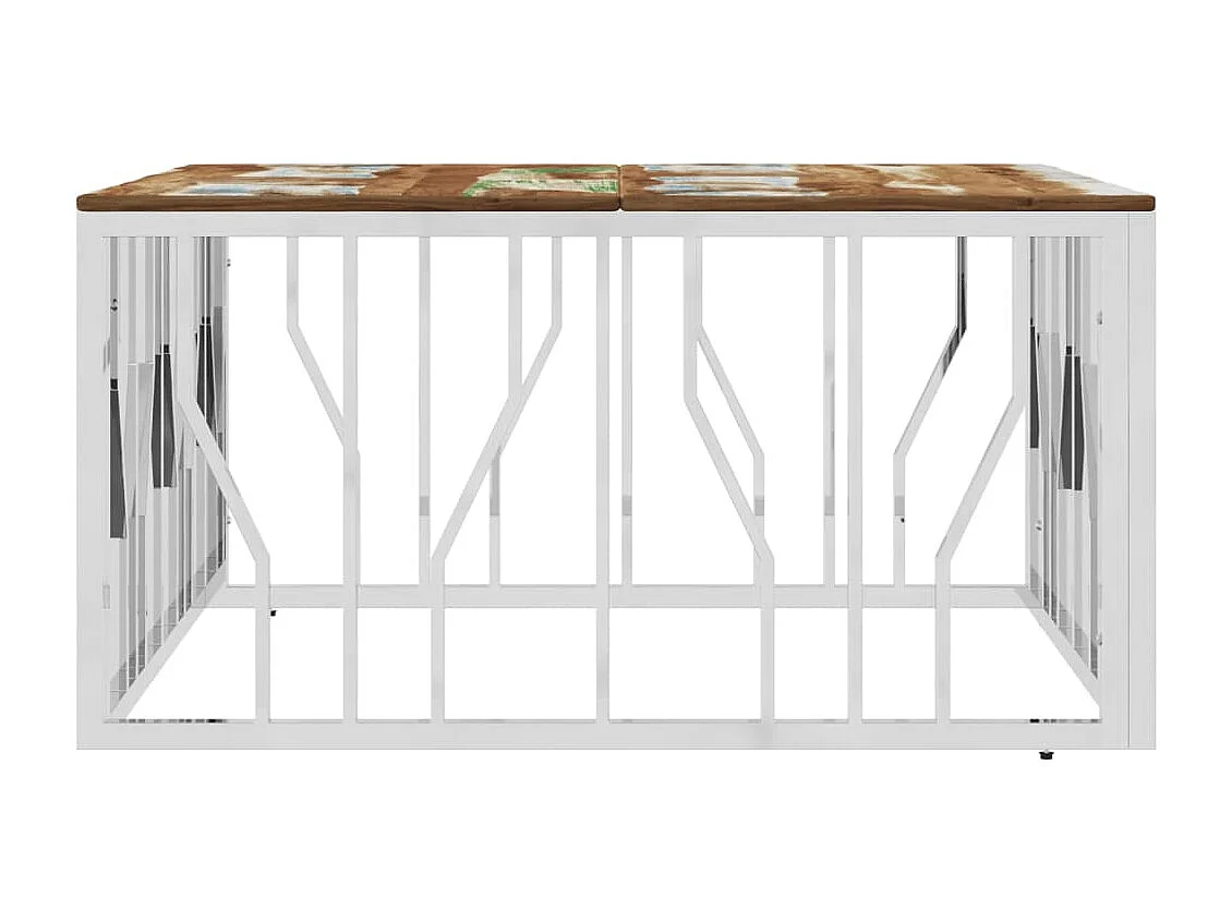 Table basse argenté acier inoxydable/bois massif récupération