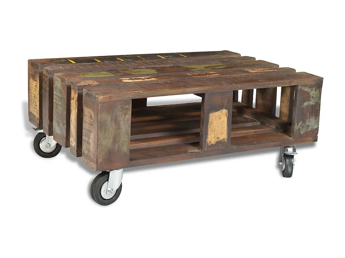 Table basse avec 4 roulettes Bois recyclé