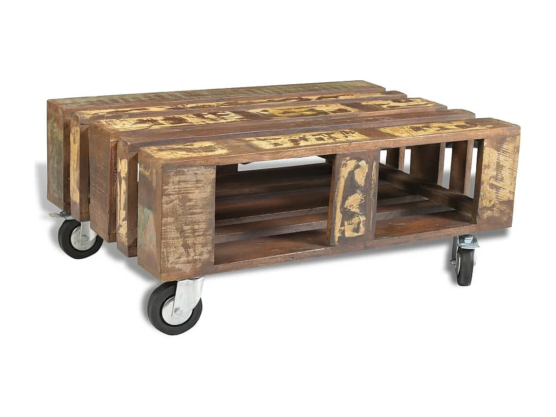 Mesa de centro con 4 ruedas de madera reciclada