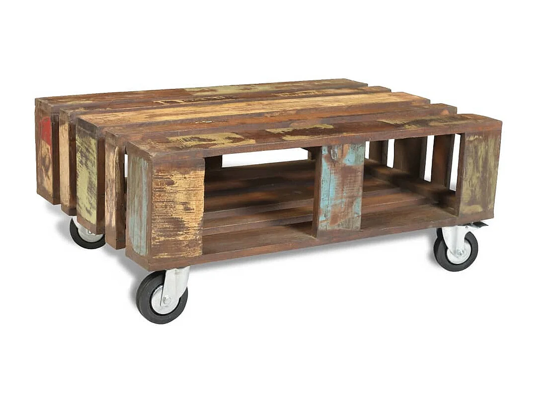 Mesa de centro con 4 ruedas de madera reciclada