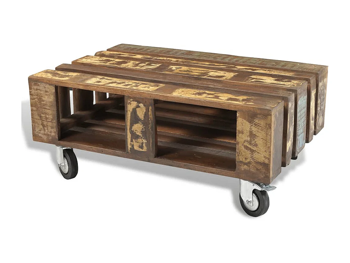 Mesa de centro con 4 ruedas de madera reciclada