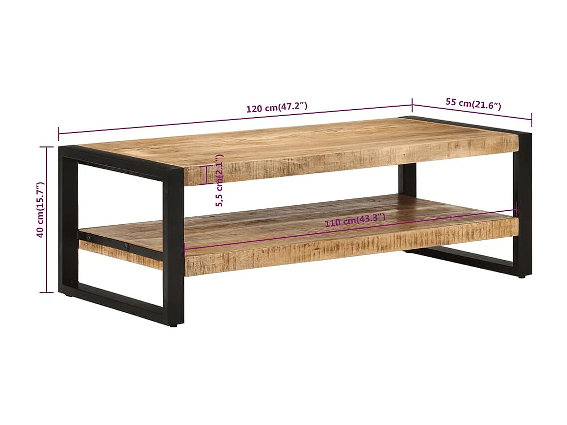 Table basse 120x55x40 cm Bois de manguier massif