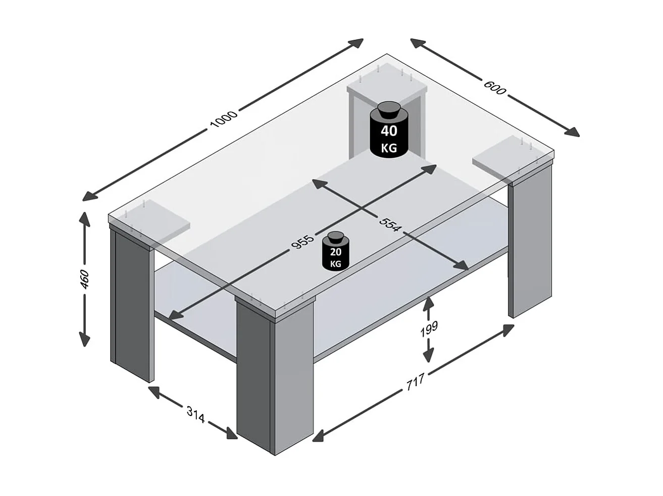 Table basse avec étagère 100 x 60 x 46 cm Chêne