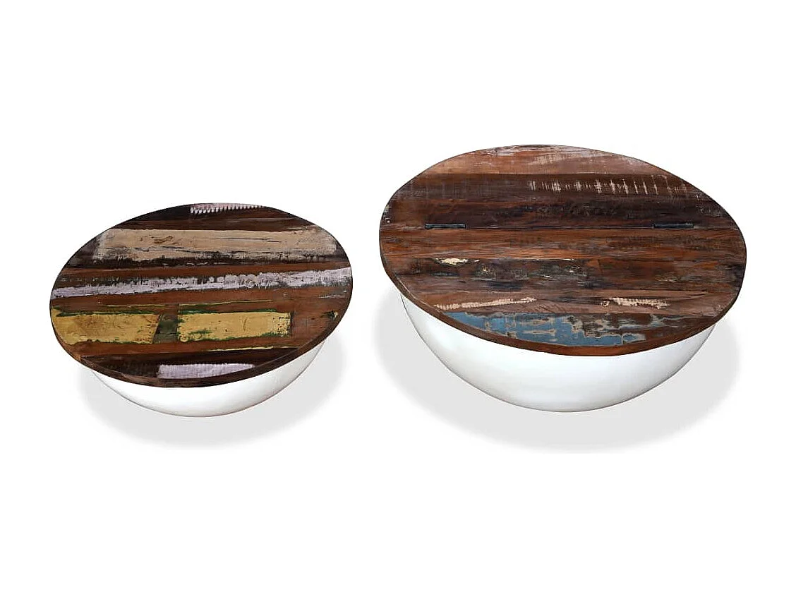 Table basse 2 pièces Bois de récupération massif blanc forme bol