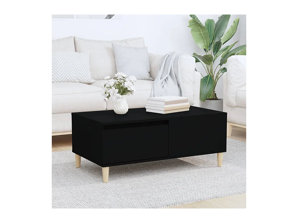 Mesa de centro madera contrachapada negro 90x50x36,5 cm