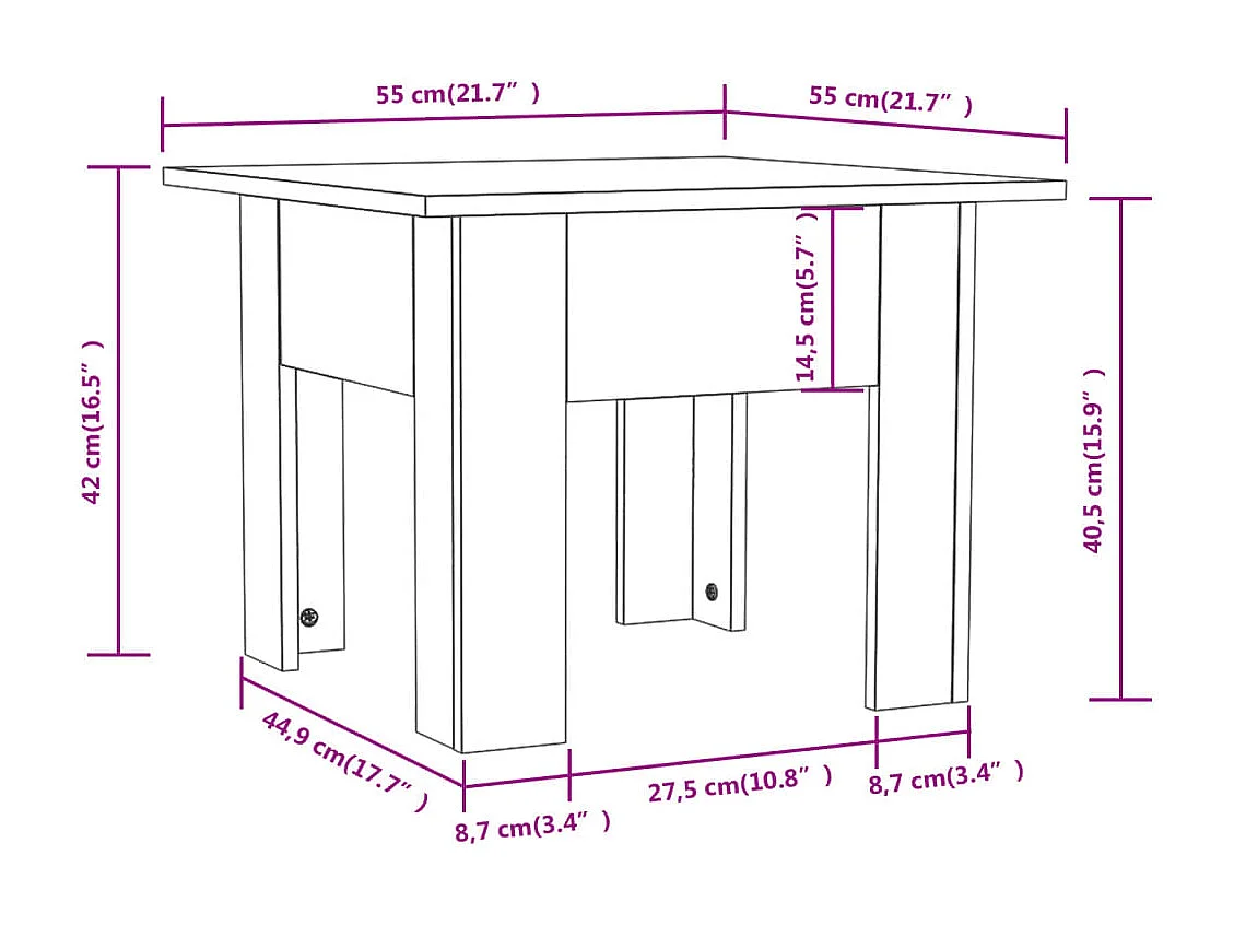 Table basse Sonoma gris 55x55x42 cm bois d'ingénierie