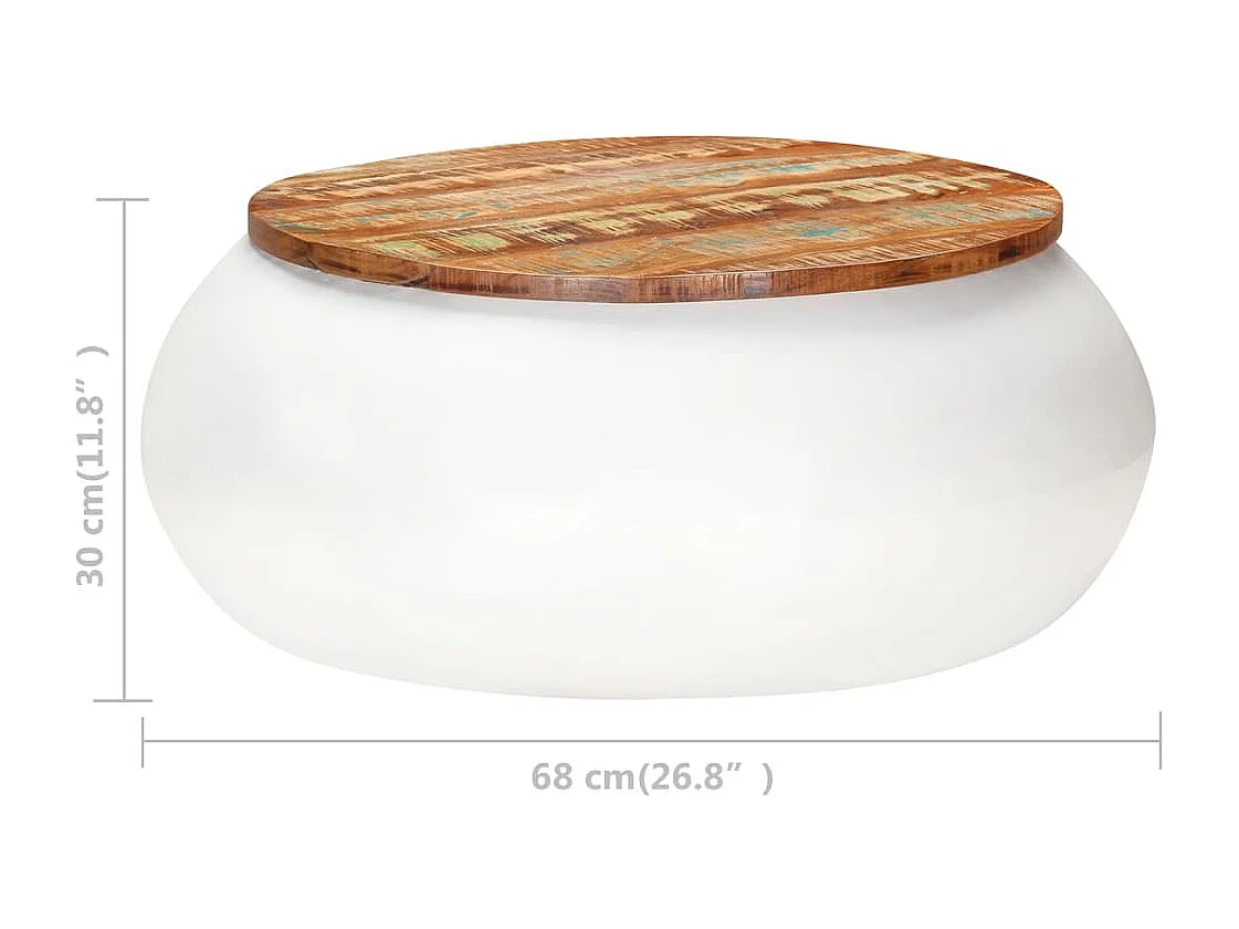 Mesa de centro madera maciza reciclada blanca 68x68x30 cm