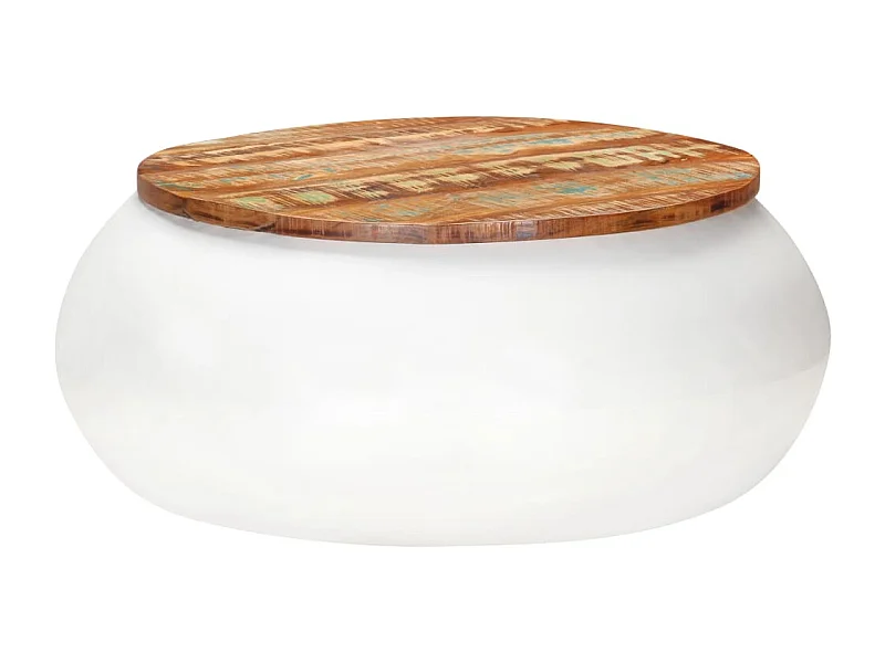 Mesa de centro madera maciza reciclada blanca 68x68x30 cm