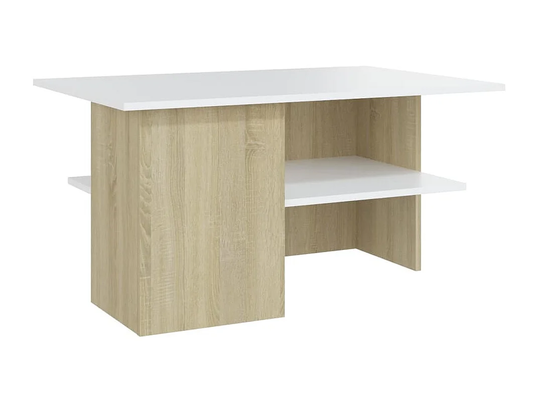 Mesa de centro madera contrachapada blanco y roble 90x60x46,5cm