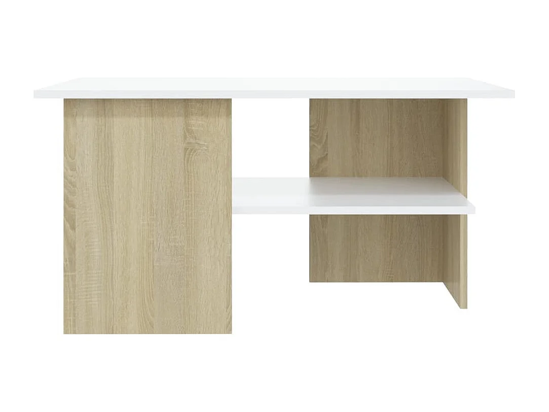 Mesa de centro madera contrachapada blanco y roble 90x60x46,5cm