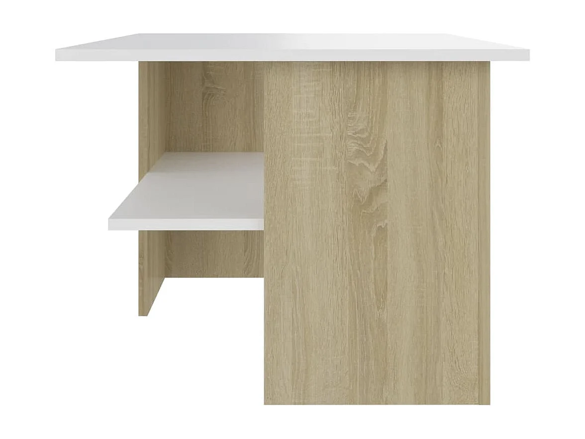 Mesa de centro madera contrachapada blanco y roble 90x60x46,5cm