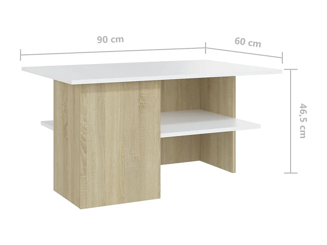 Mesa de centro madera contrachapada blanco y roble 90x60x46,5cm