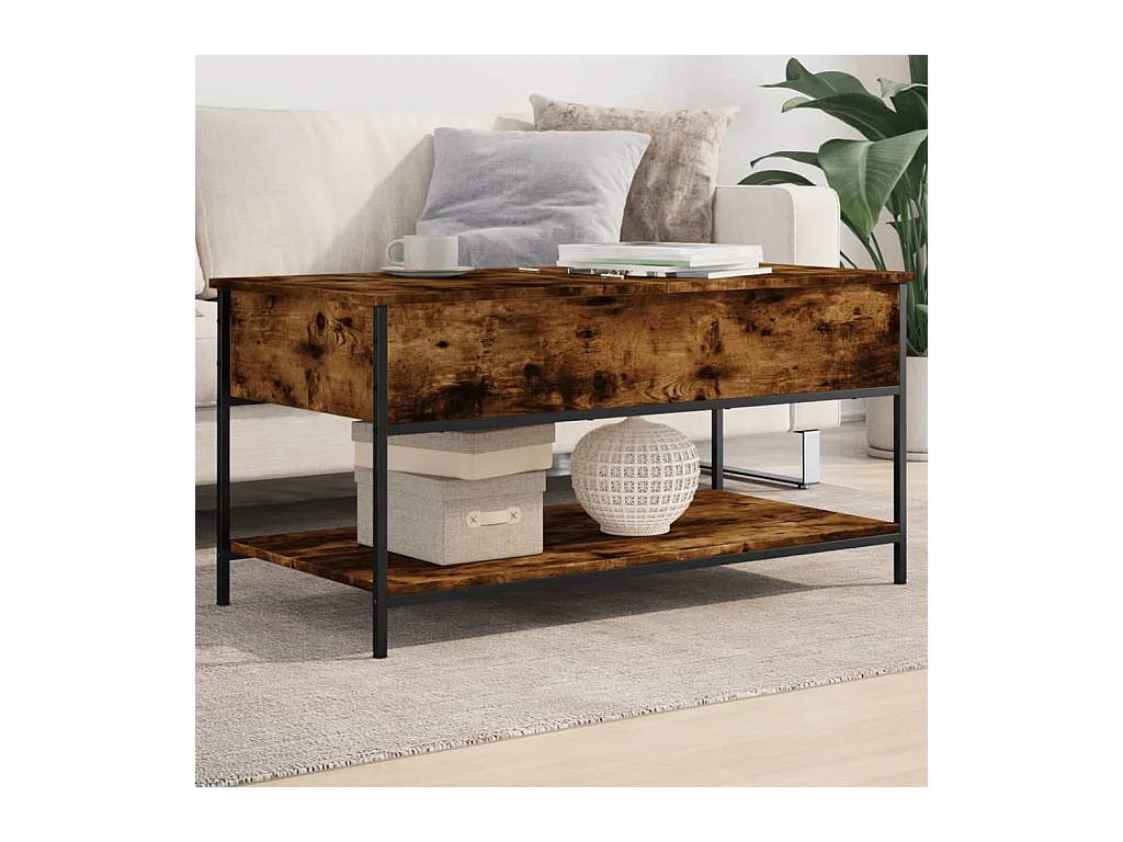 Table basse chêne fumé 100x50x50 cm bois d'ingénierie et métal