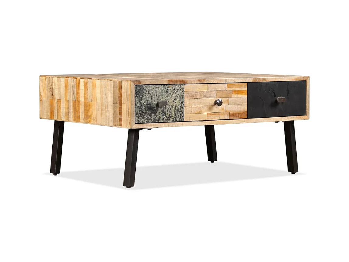 Table basse Teck de récupération massif 90 x 65 x 40 cm