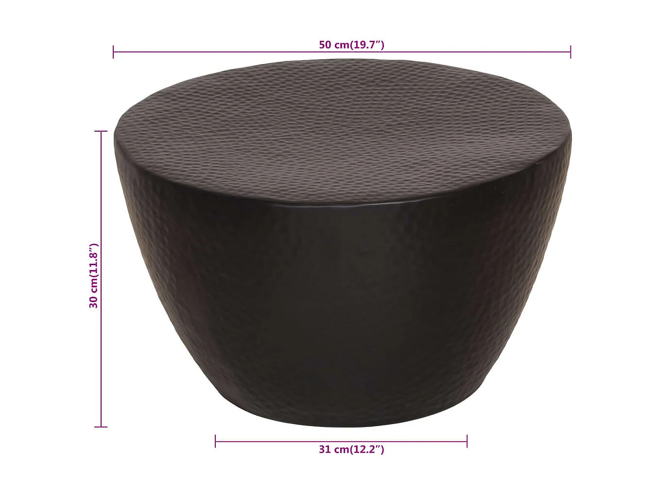 Mesa de centro em alumínio martelado Ø 50x30 cm preto