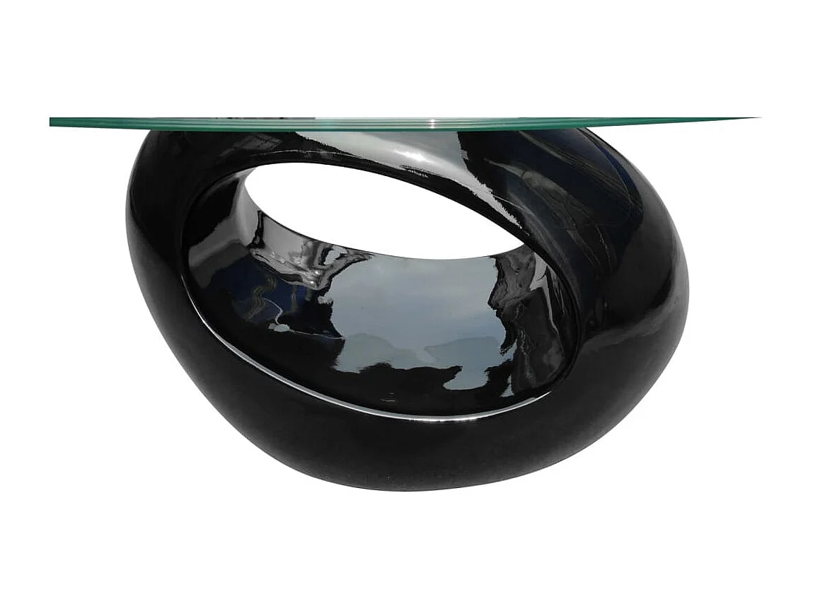 Table basse avec dessus de table en verre ovale Noir brillant