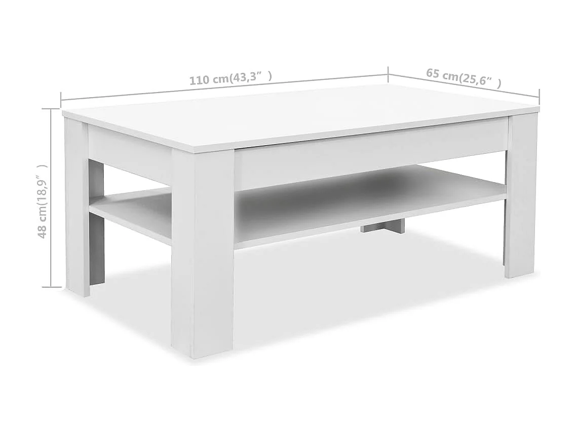Table basse en aggloméré 110 x 65 x 48 cm Blanc