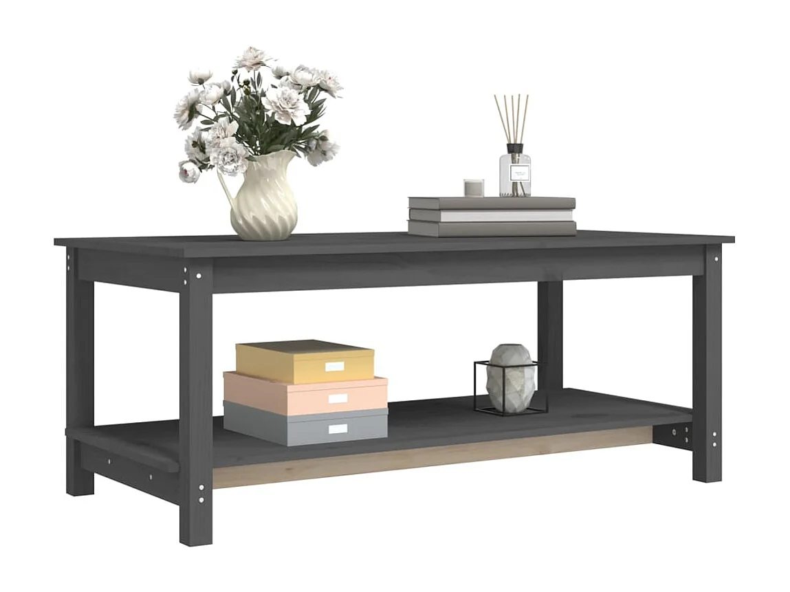 Table basse Gris 110x55x45 cm Bois massif de pin