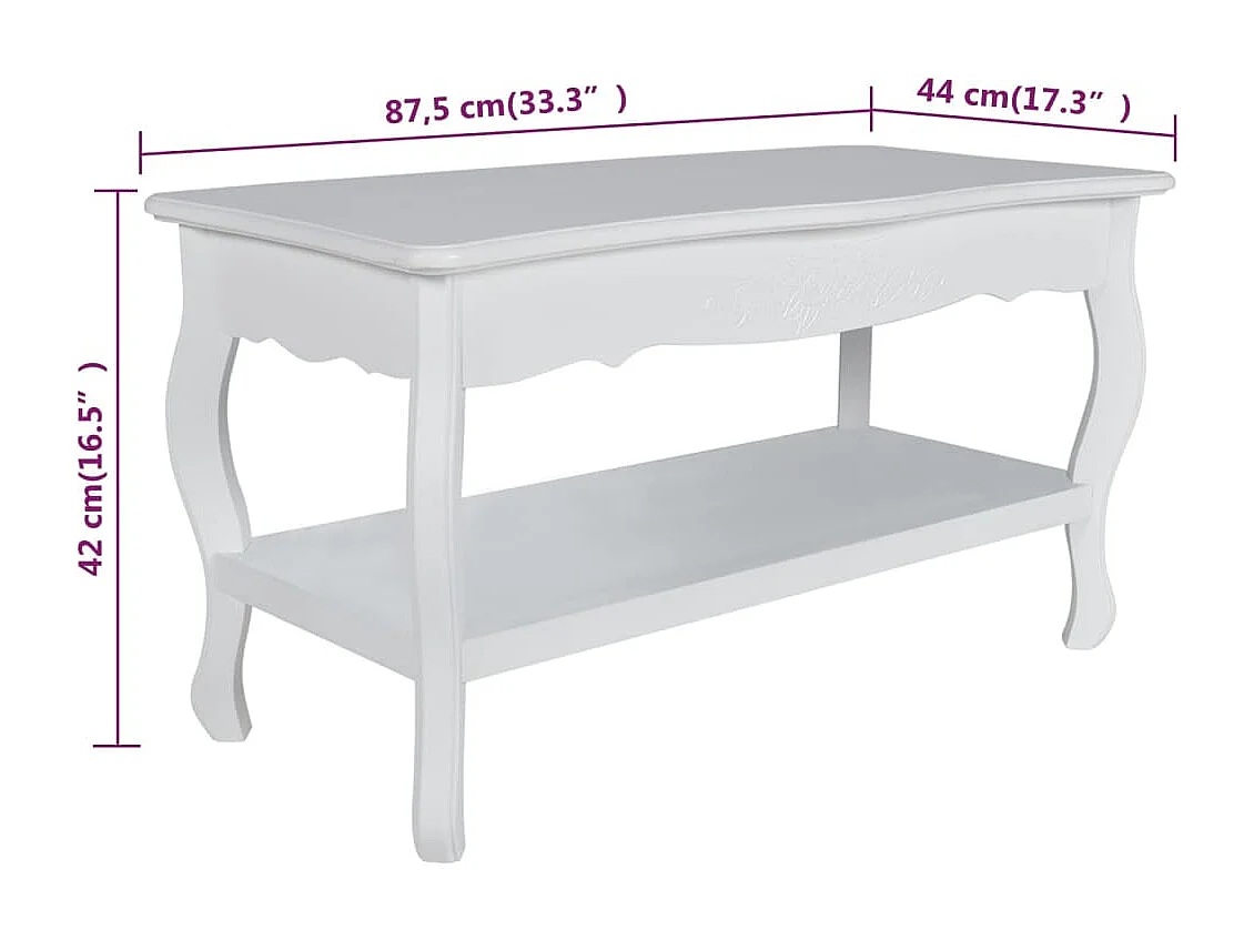 Mesa de centro com 2 prateleiras MDF branco