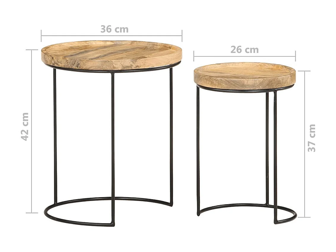 Ensemble de table basse 2 pièces bois de manguier massif et acier