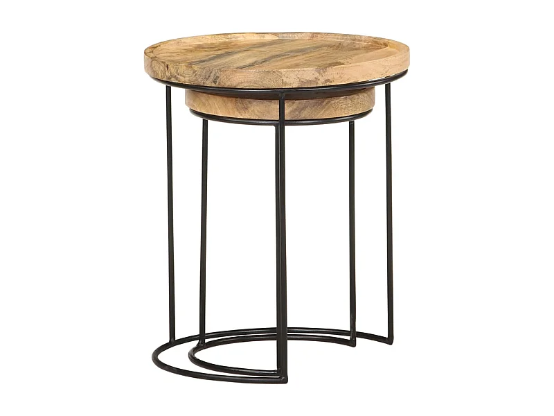 Juego de mesas de centro 2 piezas madera maciza de mango y acero