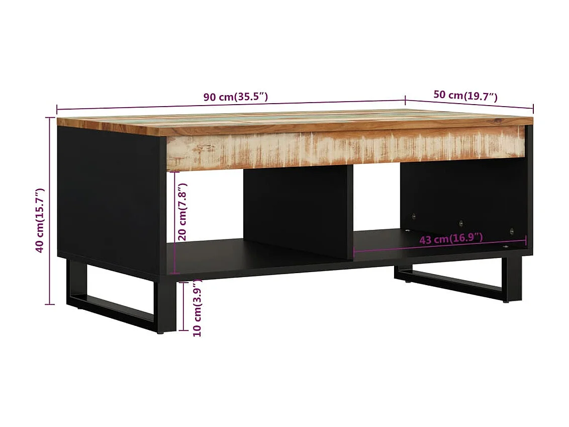 Mesa de centro 90x50x40 cm madeira recuperada maciça