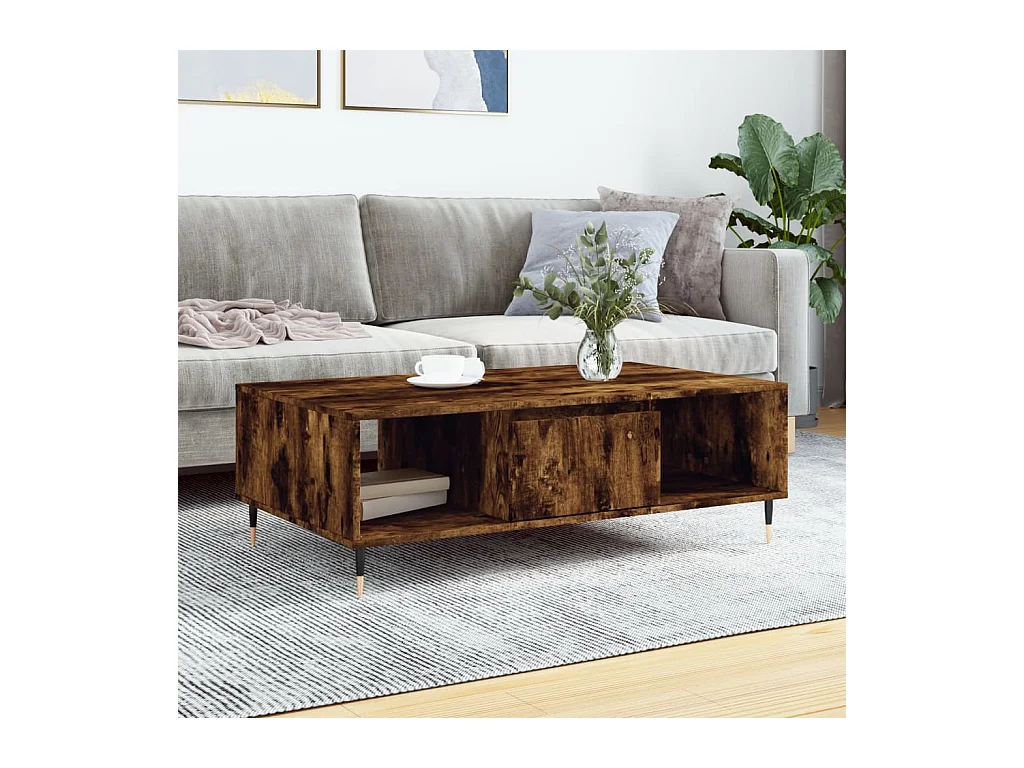 Table basse chêne fumé 104x60x35 cm bois d'ingénierie