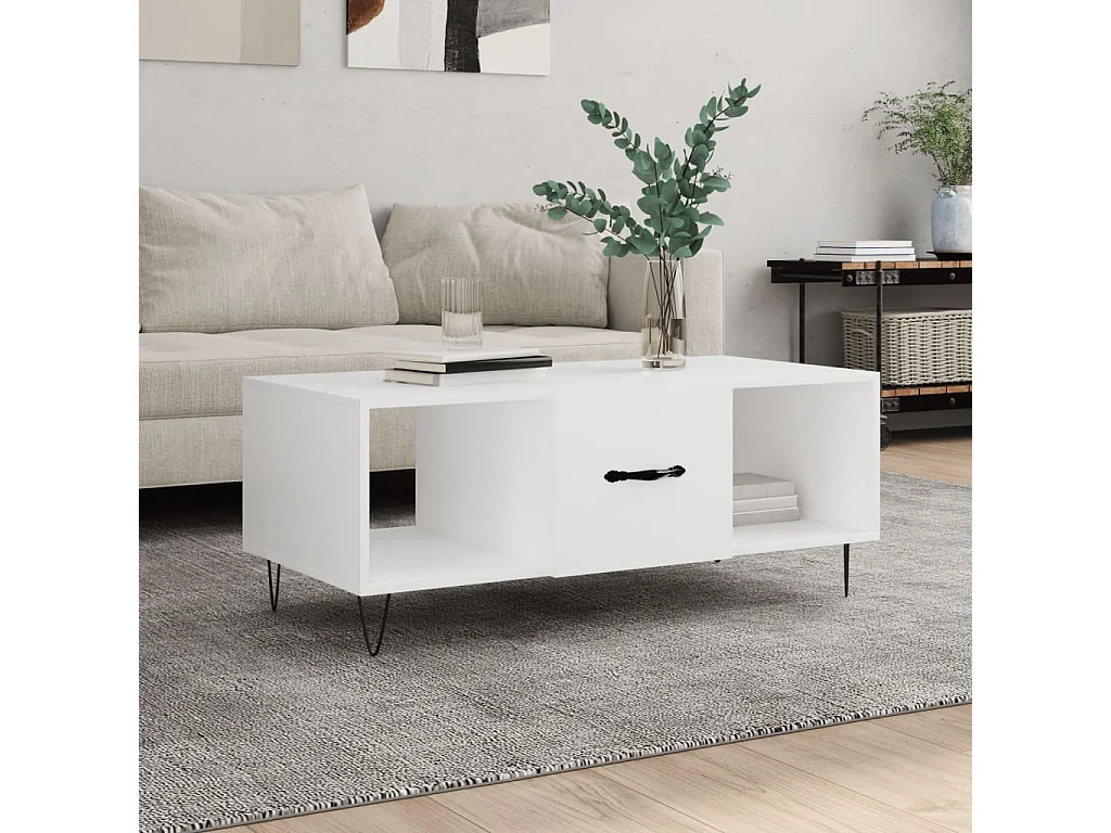 Table basse blanc 102x50x40 cm bois d'ingénierie