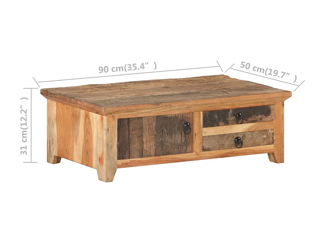 Mesa de centro 90x50x31 cm madeira recuperada maciça