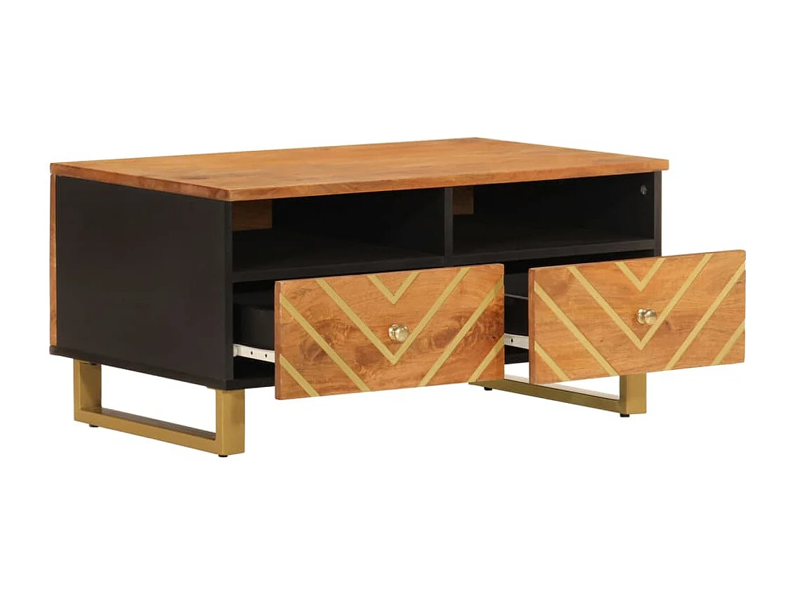 Table basse marron et noir 80x54x40 cm bois de massif manguier