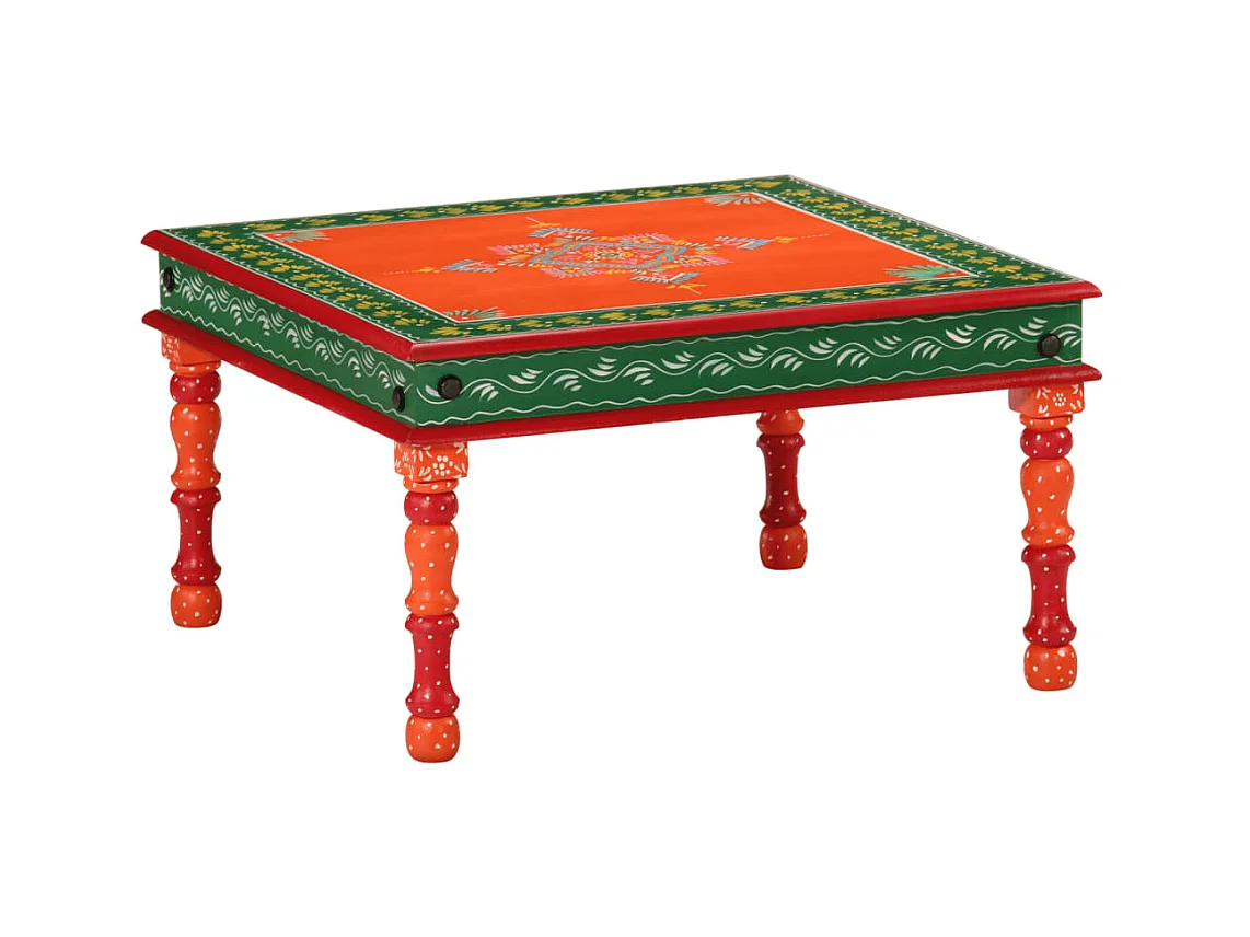 Table basse orange bois de manguier massif peint à la main