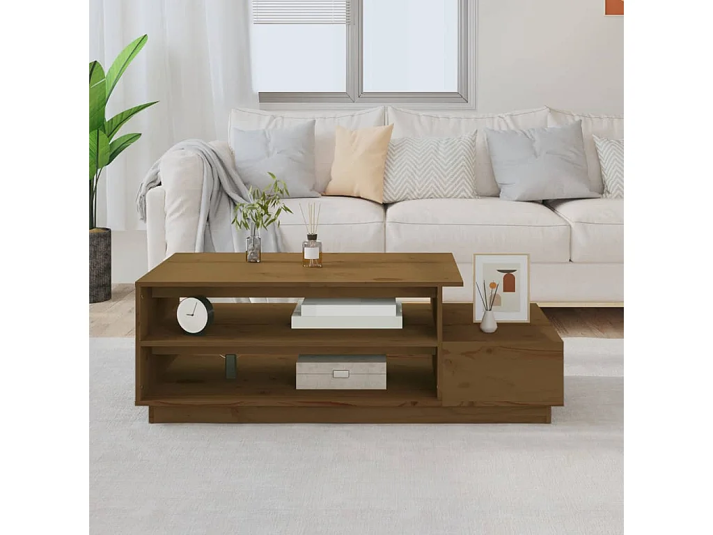 Mesa de centro madera maciza de pino marrón miel 120x50x40,5 cm