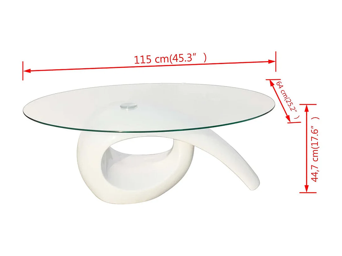 Table basse avec dessus de table en verre ovale Blanc brillant