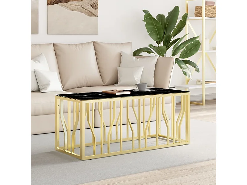 Mesa de centro 110x45x45 cm aço inoxidável e vidro dourado