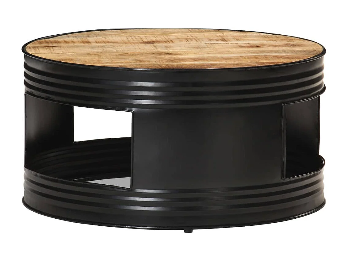 Mesa de centro madera maciza de mango rugosa negra 68x68x36 cm