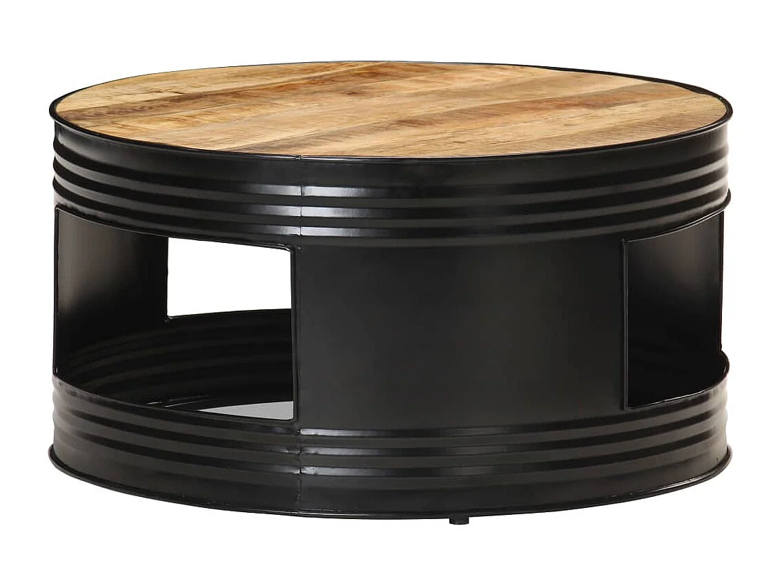 Mesa de centro madera maciza de mango rugosa negra 68x68x36 cm